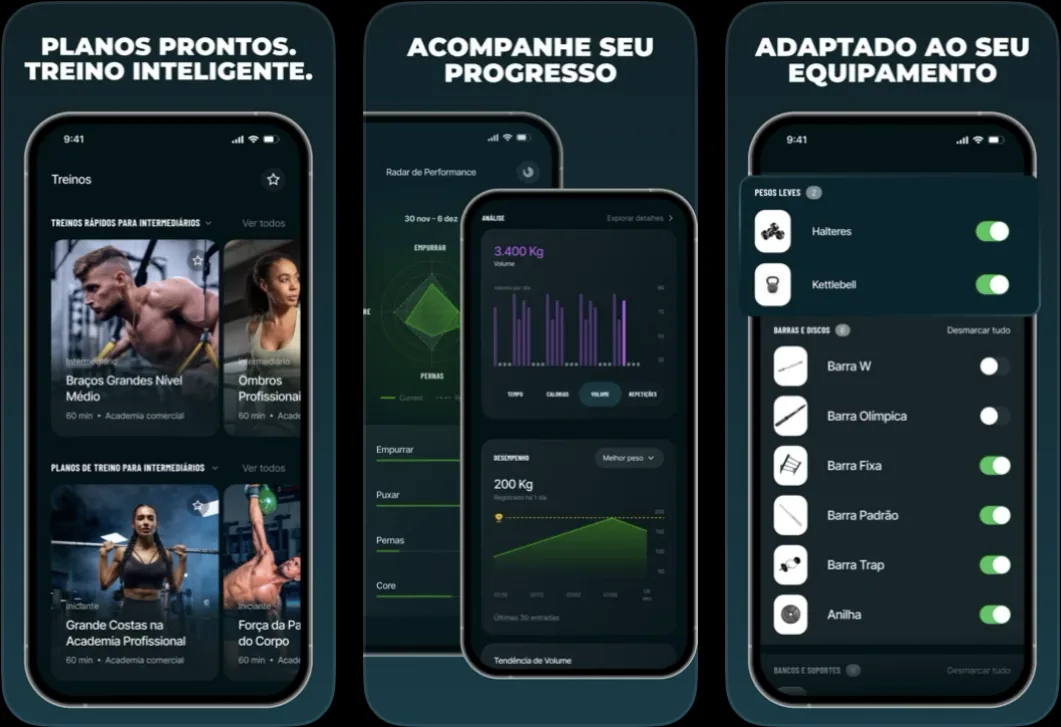 Telas do app Befit