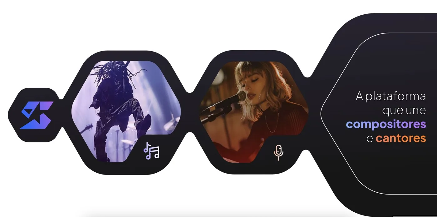Seção do site que apresenta a plataforma para compositores e cantores