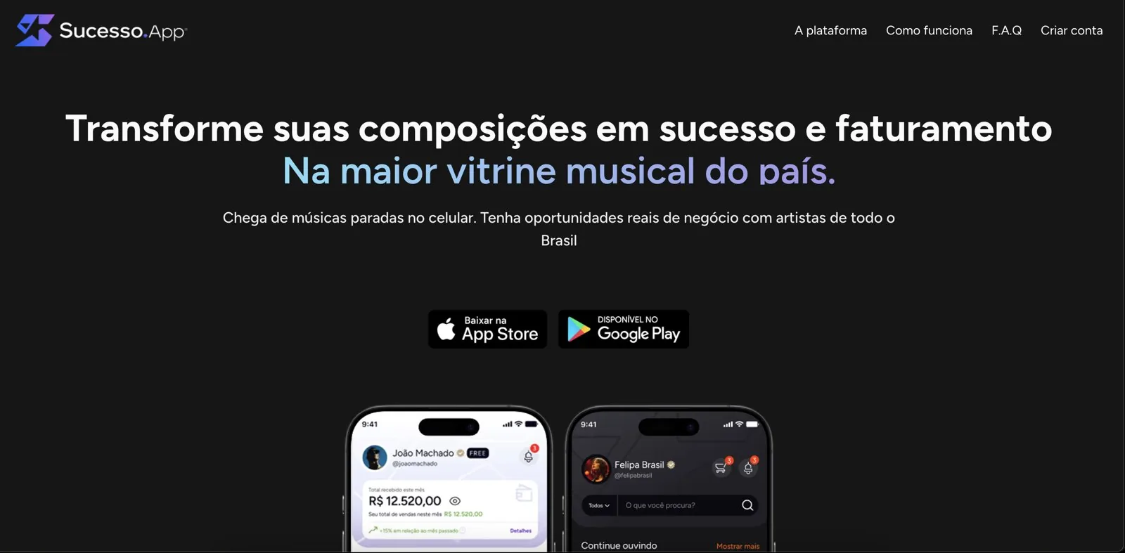 Página inicial do site sucessoapp.com